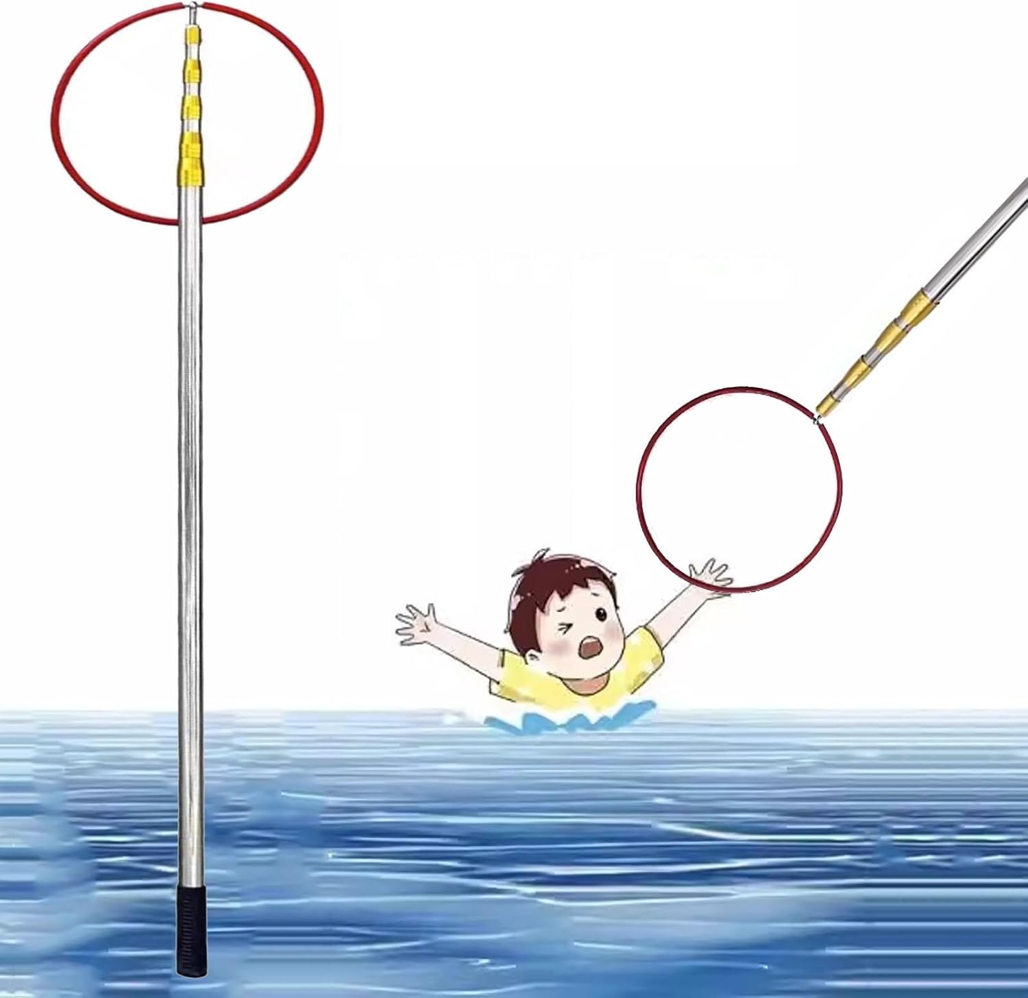 Lifesaving Retractable Pool Rescue Pole - 3m (118in) Safety Hook for Struggling Swimmers, Portable Lifeguard Tool for Water Parks, Beaches & Swim Clubs, Rubber Grip Handle