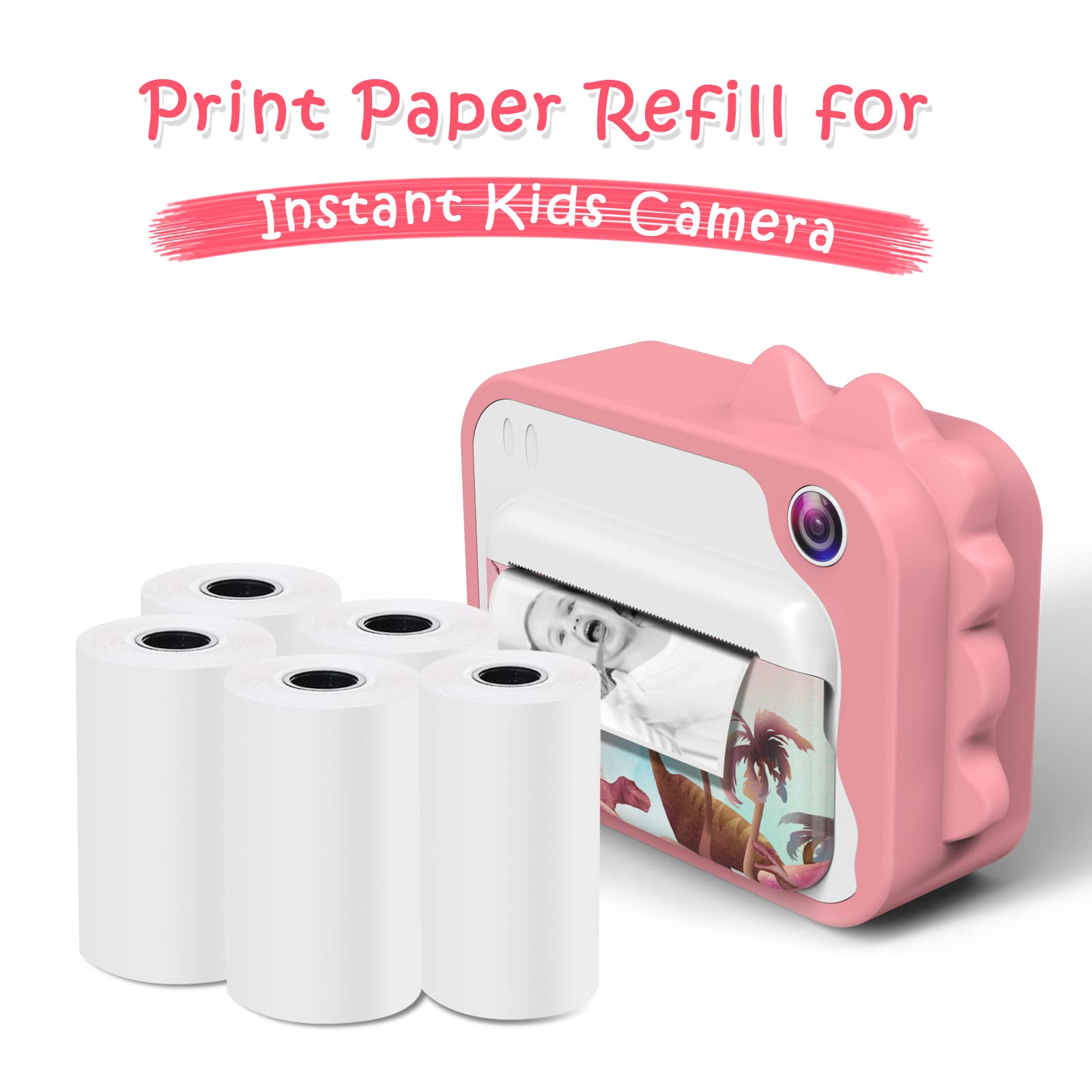 Ushining 5 rotoli di carta per fotocamera per bambini, stampa digitale fotocamera istantanea, carta termica, ricarica per fotocamera per bambini