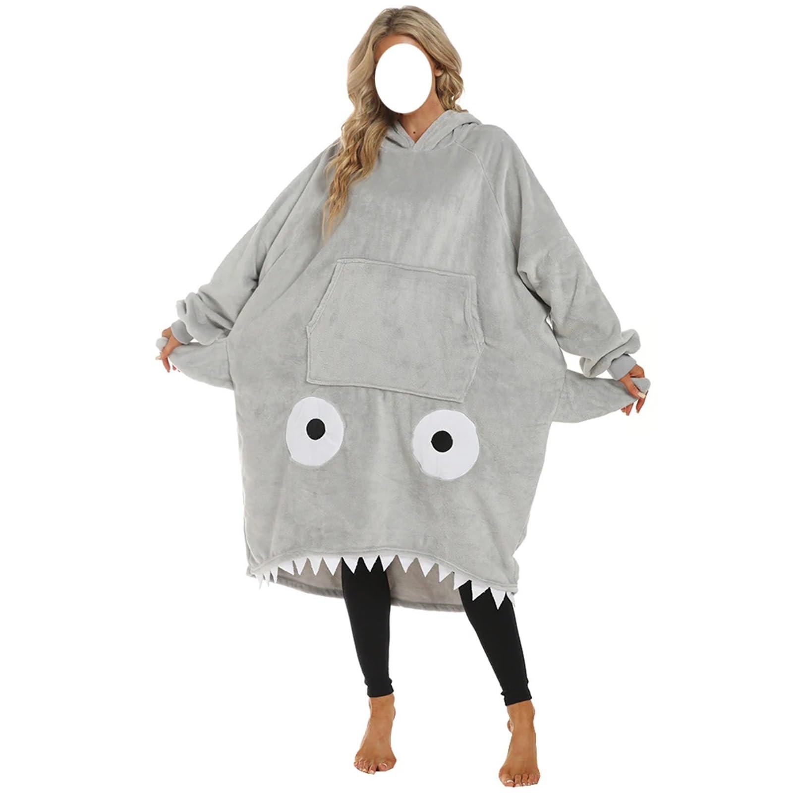 Mantas PortáTiles Manta con Capucha de tiburón for TV, Ropa de Dormir for Parejas, Regalo de Dibujos Animados, Chal cálido, Pijamas de Animales, edredón Grueso agrandado(Grey)