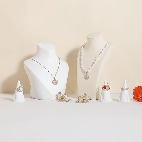 Miniatura 7 de GemeShou Soporte de almacenamiento de collar beige para vender, organizador de soporte de collar de terciopelo, soportes de exhibición de busto de