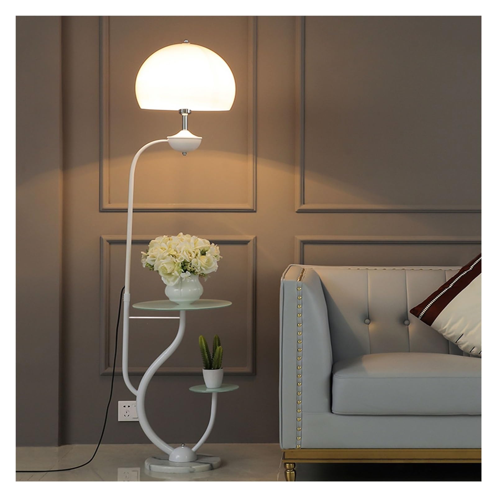YHxFlux Lighting Glass Tray Floor Lantern Lamp, Modern Bedside with Table