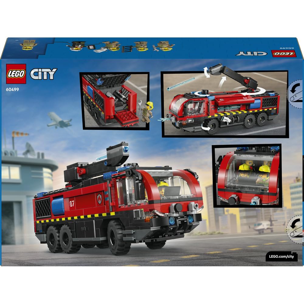 LEGO City Lotniskowy wóz strażacki, zabawka dla dzieci od 7 lat, klocki konstrukcyjne z pojazdem ratunkowym i czterema minifigurkami, prezent dla 7-latka, dla chłopca i dziewczynki na urodziny 60499