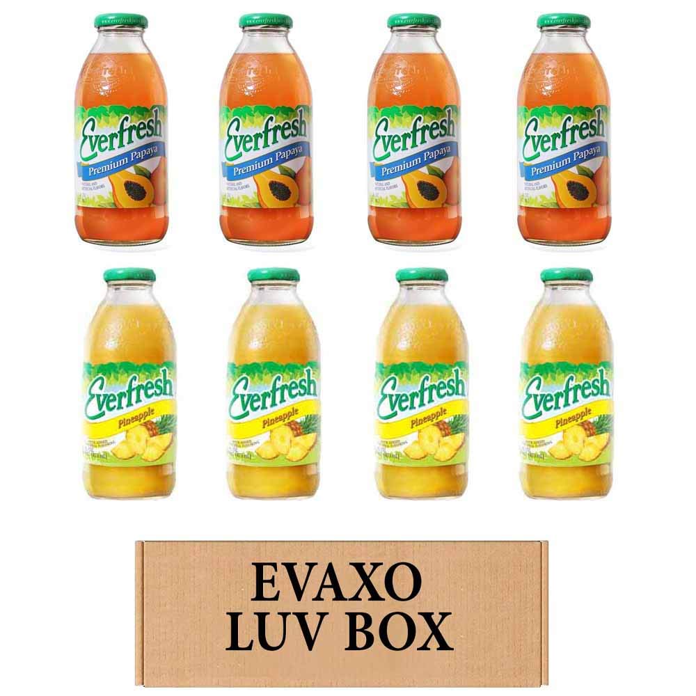 Evaxo LUV BOX - Variety Everfresh Juice, 16 oz. Pack of 8, Premium Papaya & Pineapple Juice Drink