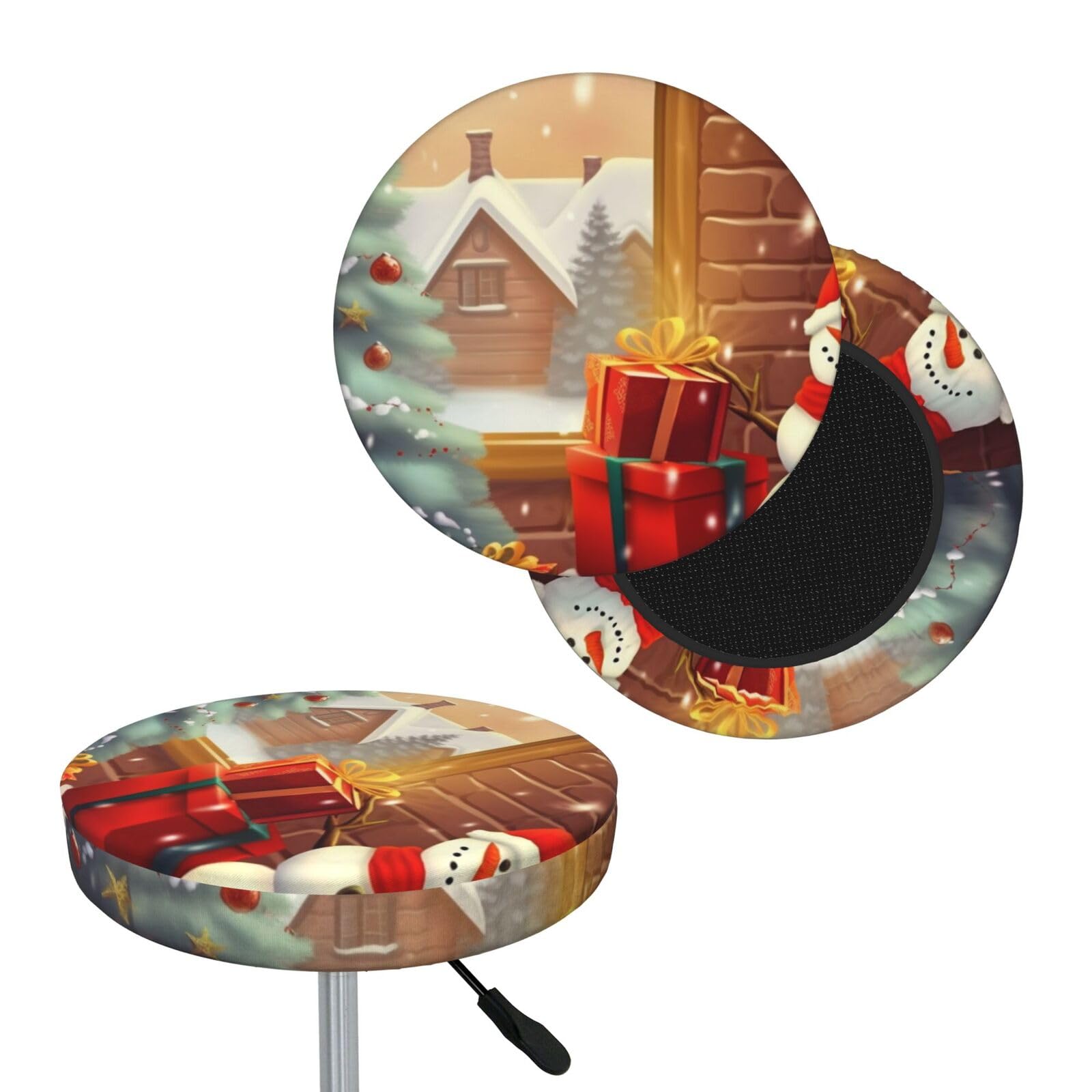 FekiLoot Merry Christmas Day Round Bar Stool Covers Stretch Washable Bar Stool Covers Dustproof Slipcover Bar Chair Covers with Elastic Band for Bar Kitchen Living Room Decor 13 Inch