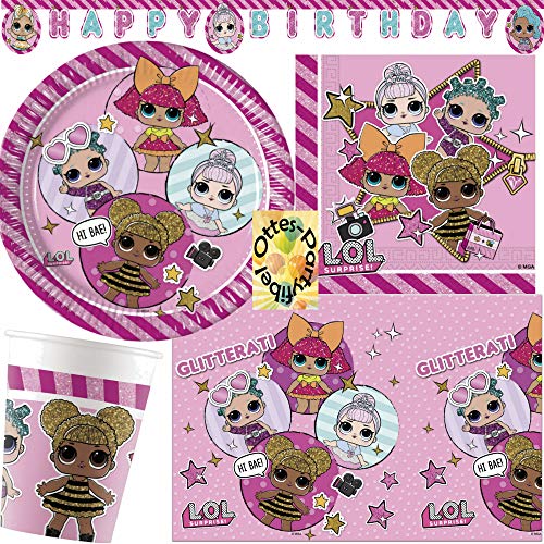 Preisvergleich Produktbild HHO LOL L.O.L. Glitterati Party-Set 54tlg. für 16 Gäste Teller Papp-Becher Servietten Tischdecke Wimpelkette