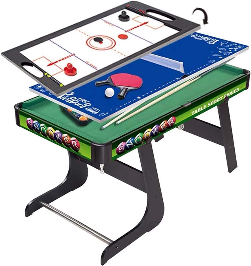 COOLBABY 4 in 1 Multifunctional Folding Pool Table Children's Home Standing Football Table Table Tennis Ice Hockey Children Learning Table Desktop Sports Games Family Game Table Toys.green.