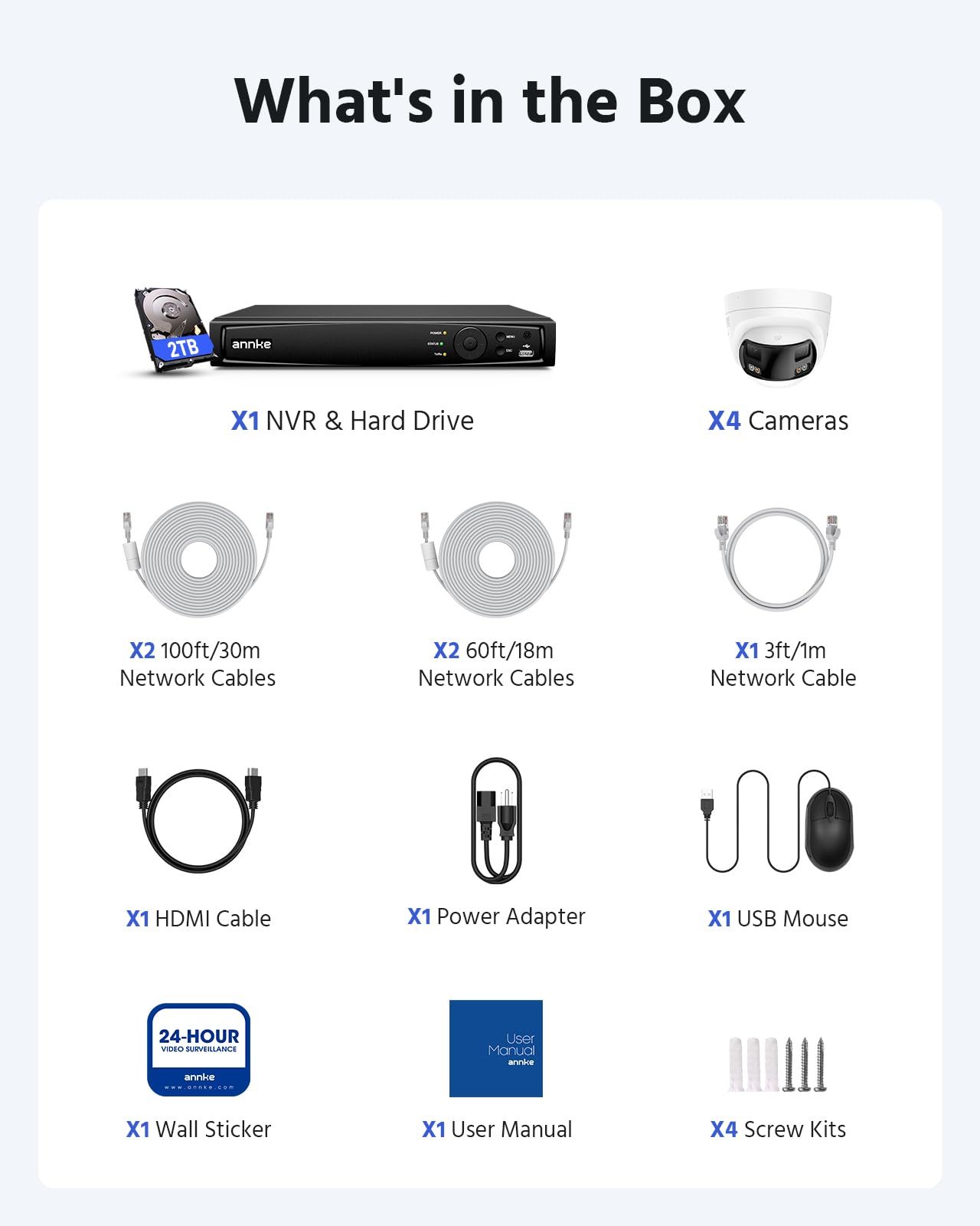 ANNKE Sistema di telecamera di sorveglianza 4K, 8 canali, 12 MP, NVR con disco rigido da 2 TB, 4 X 8 MP, doppia fotocamera PoE, vista panoramica a 180°, visione notturna a colori, rilevamento persone