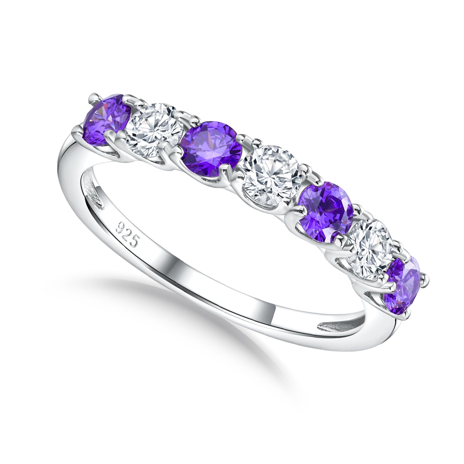 925 Sterling Silver Birthstone &amp; Cubic Zirconia Stackable Ring for Women
