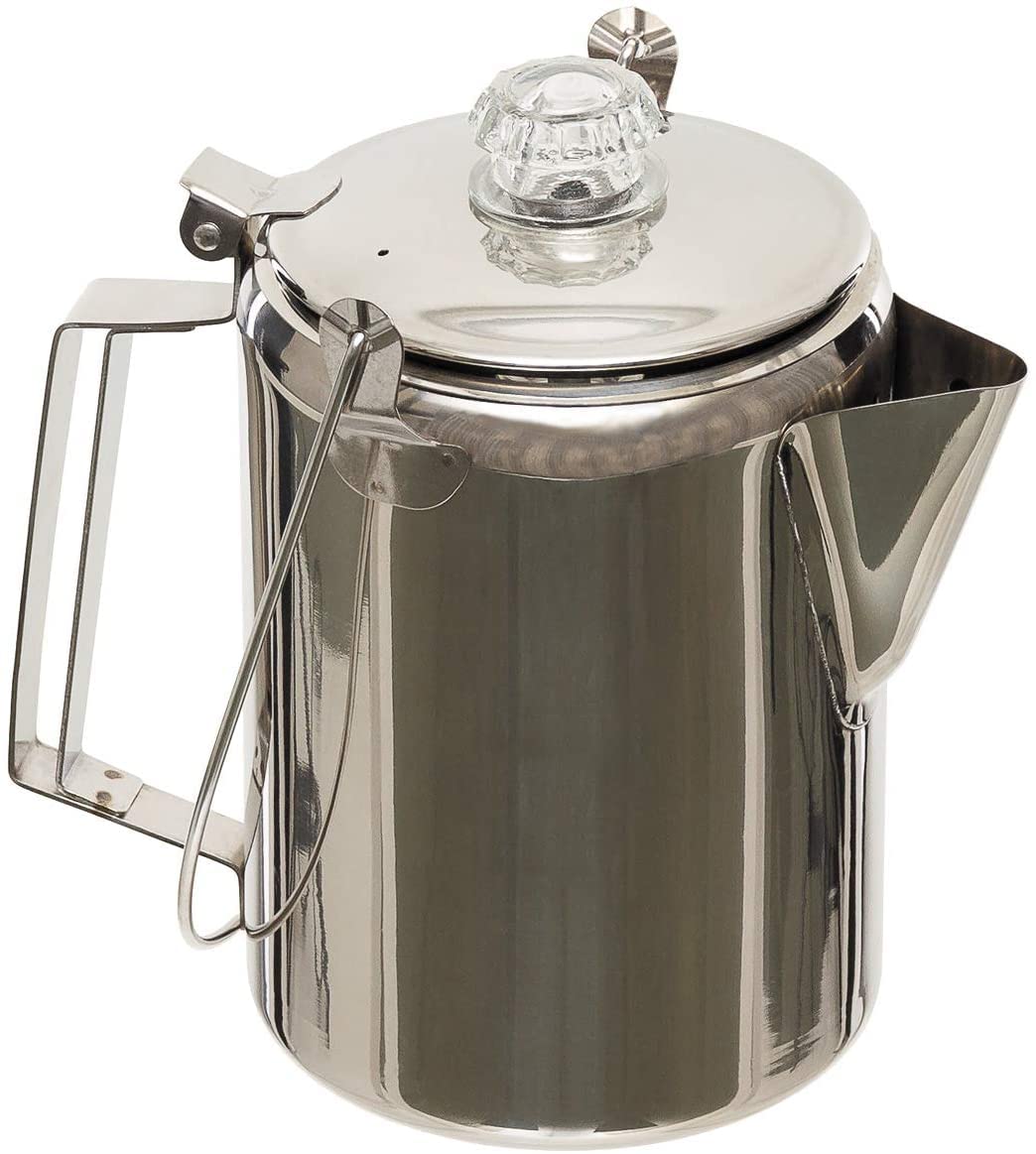 Edelstahl Kaffeekanne mit Perkolator für 9 Tassen (1,2 L) – Camping Kaffeekocher für Gas-, Elektroherd & Feuerstelle | Outdoor Kaffee Aufbrühkessel inkl. 2 Kaffeelöffel