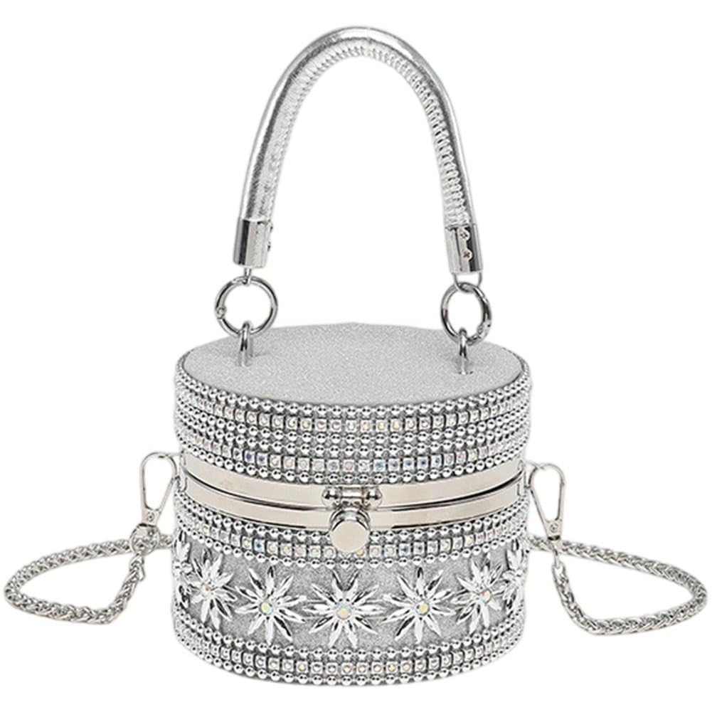 Sslvya Sparkly Rhinestone Evening Bag Purses for Women Glitter Bucket Bags Chain Crossbody Handbag for Party Prom Cocktail Wedding