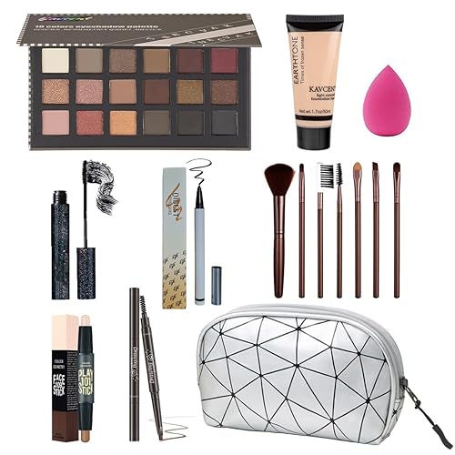 Kit de maquillaje todo en uno para mujeres, niñas, adolescentes, juego de maquillaje de 16 colores, paleta de sombra de ojos, base, delineador,