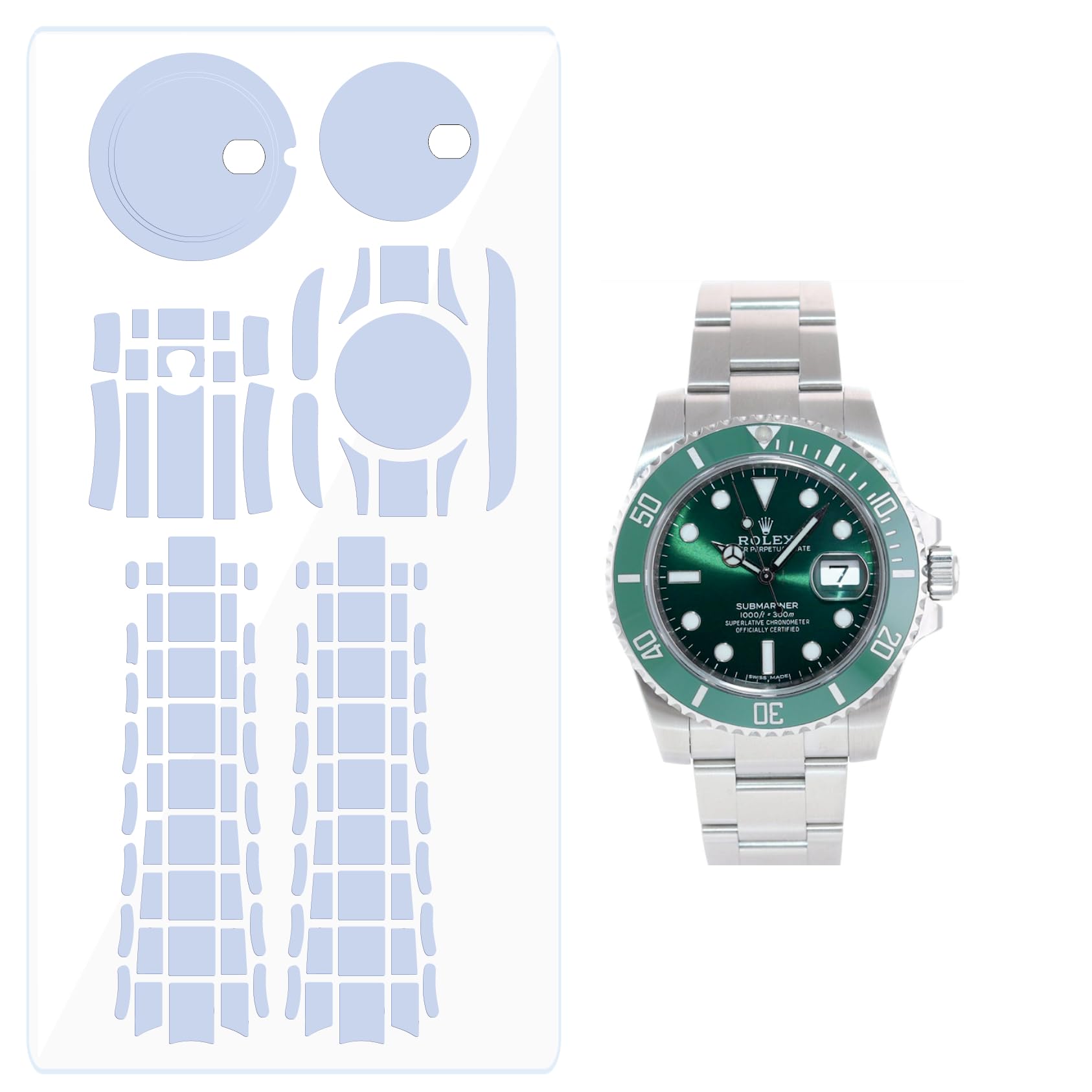 2Pack Pellicola Protettiva per Rolex Submariner 40mm 116610 116613 116618 116619 | Pelle trasparente, copertura completa, adesivo per la protezione dello schermo dell'orologio