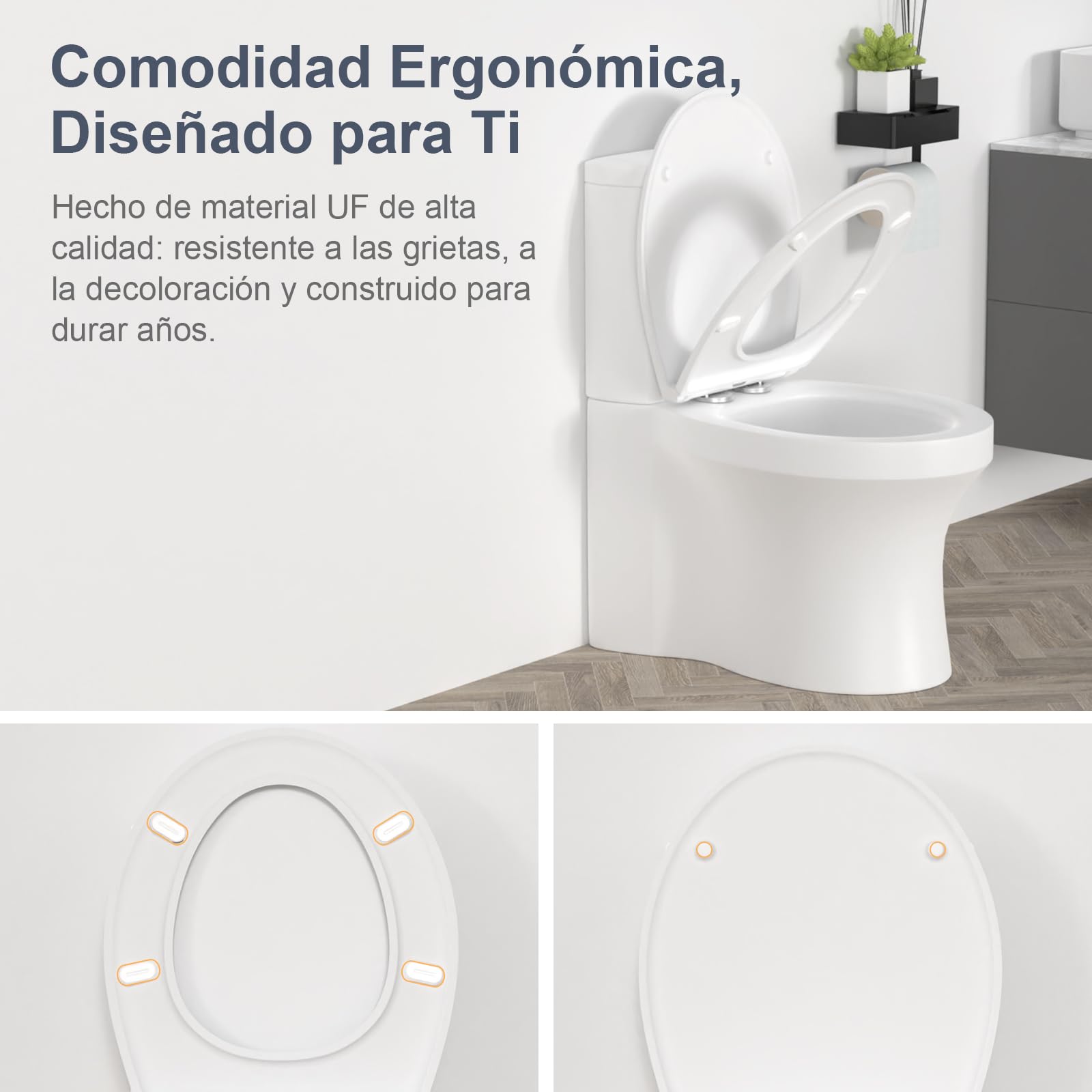 SURFOU Tapa WC Universal en Forma de O, Asiento de Inodoro de Duroplast con Cierre Suave, Soporta hasta 200 kg, Desmontaje Rápido para Limpieza Fácil, con Gomas para Fijación Estable - 4