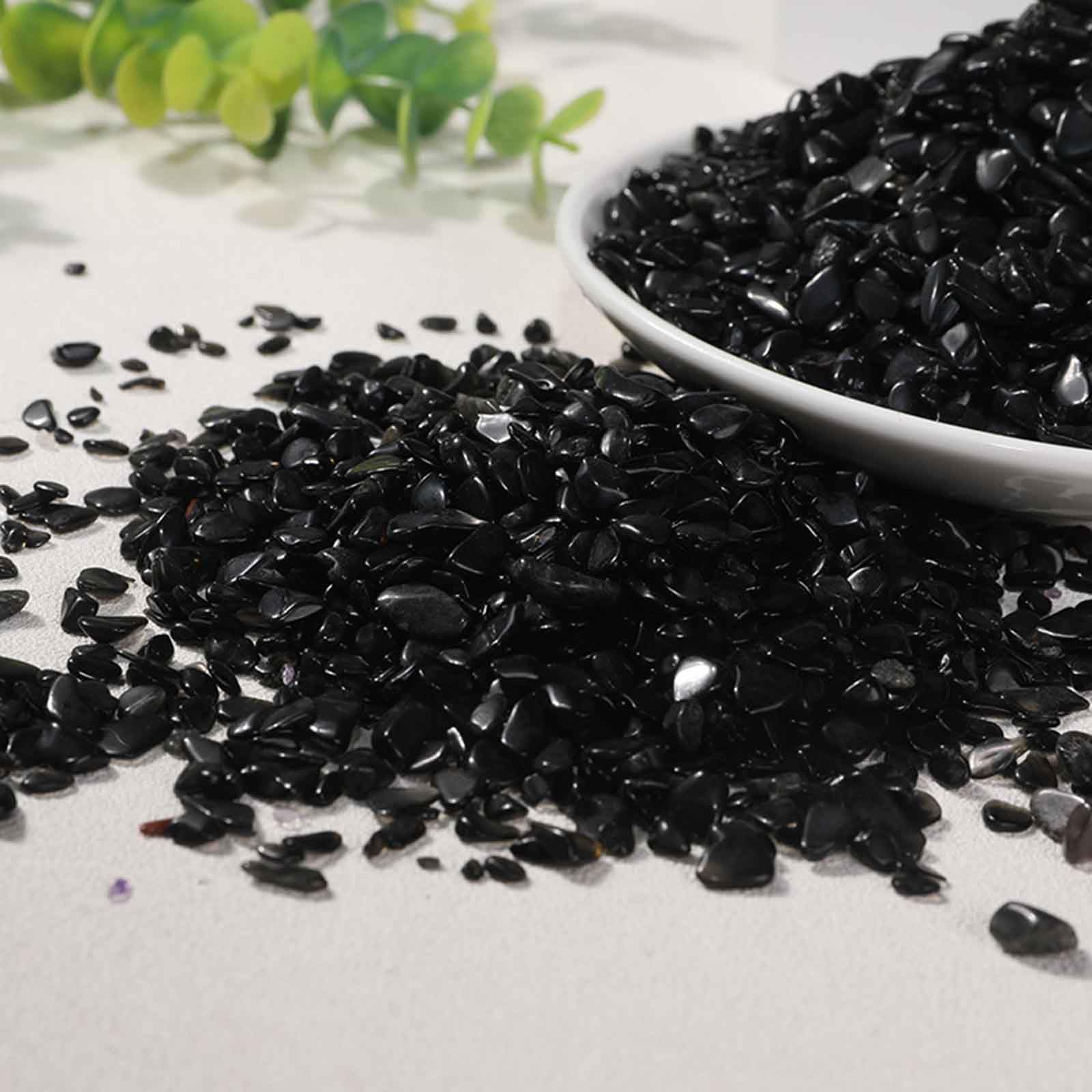 2,2 funta naturalnego czarnego obsydianu kryształowego kwarcu, żwirowe otoczaki do roślin i wypełniaczy wazonów, terrarium, ogrodnictwa wróżek i nawożenia,5~7mm1000g
