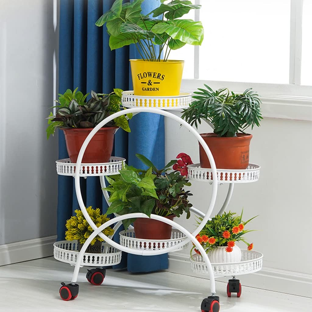 Supporto per piante alto in metallo a 5 livelli/5 strati per piante da interno, supporto per fiori mobile con ruote, supporto per vasi da fiori multistrato per soggiorno, balcone, terrazza giardino