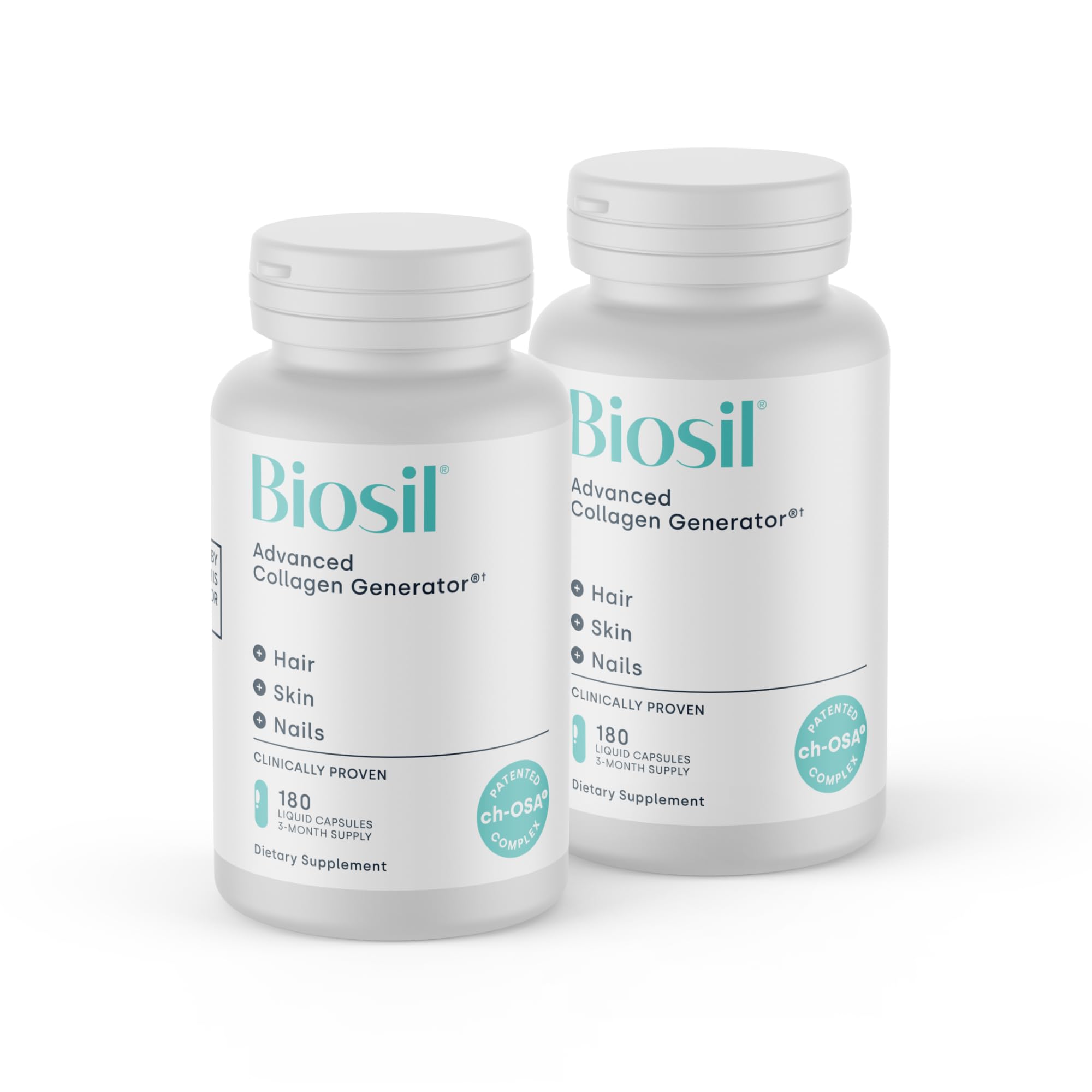 BiosilCollagen Booster Supplement - 180 Liquid Capsules, Pack of 2 - Patented ch-OSA Activator for Skin, Hair, Nails & Joints - Supports Natural Production - 180-Day Supply