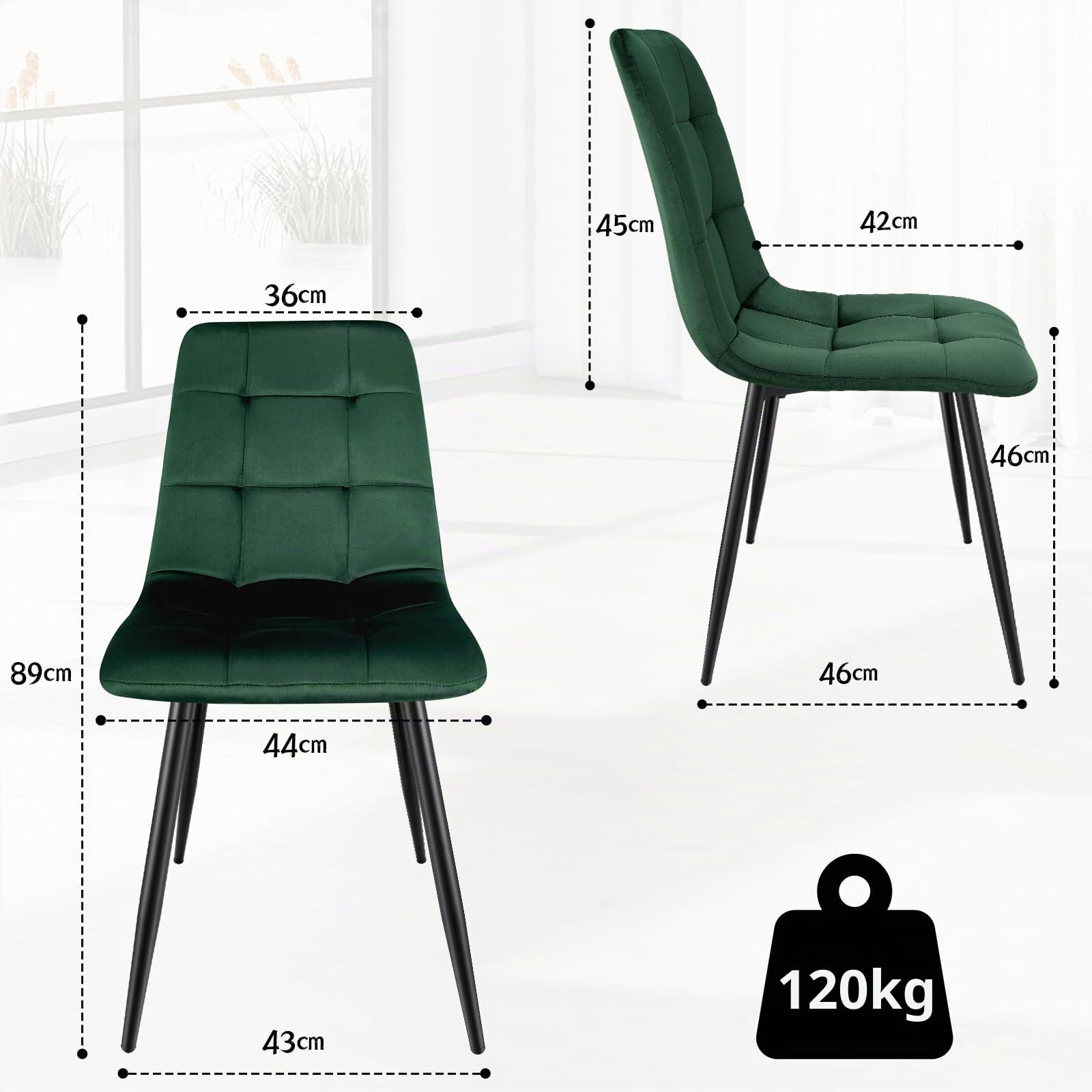 4er Set Esszimmerstühle Samtstoff Ergonomisches Gepolsterte