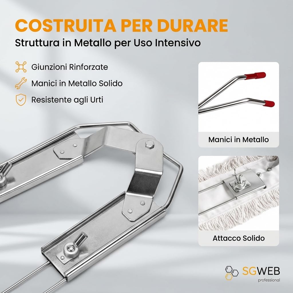 Scopa industriale a forbice con panno da 100 cm - Scopa per grandi dimensioni con Doppia frangia in cotone lavabile - Sistema professionale per grandi superfici