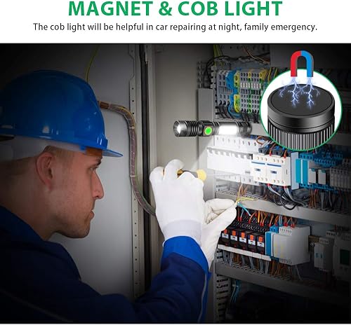 Miniatura 6 de Generic Linterna LED recargable, magnética, impermeable, 1000 lúmenes, tamaño de bolsillo, enfoque ajustable T6 y zoom, negro, funciona con pilas