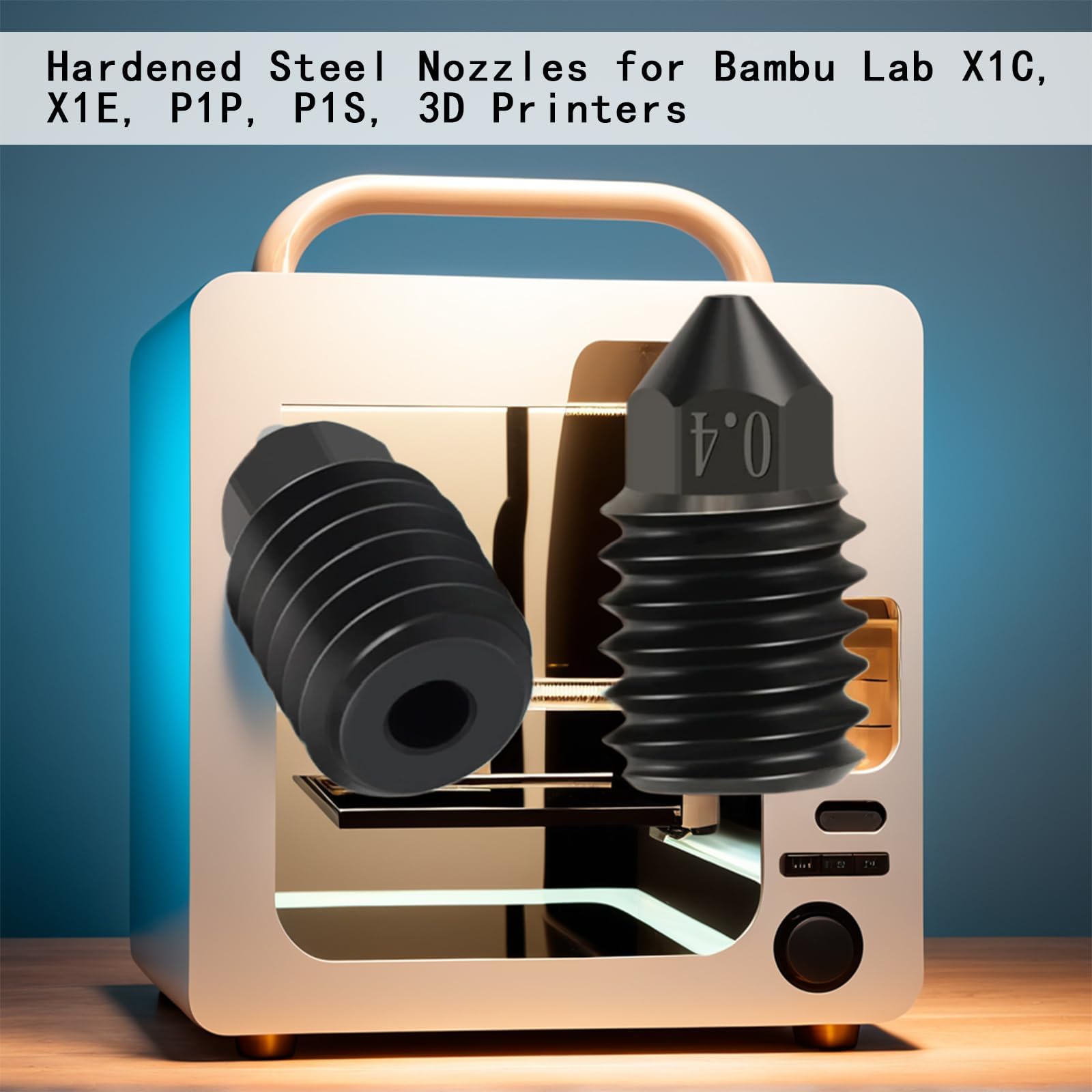 Dysze ze stali hartowanej, 0,4 mm, do Bambu Lab X1C, X1E, P1P, P1S, 3D Printers HighTemperature Upgrade Hotend Nozzle do filamentu BambuLab 1,75 (do 500°C)