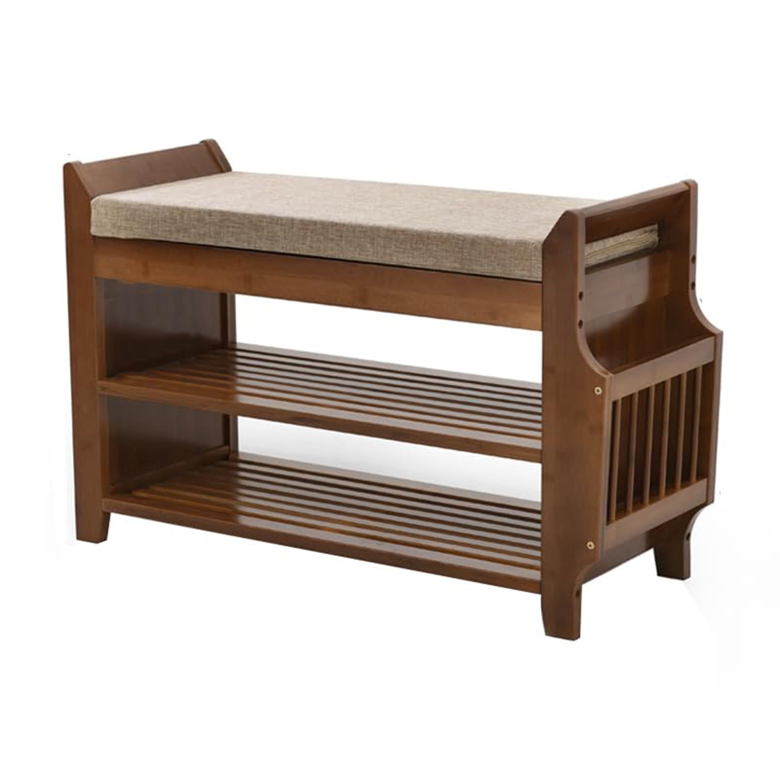 Aioneer Bamboo Shoe Bench With Padded Seat Large Capacity Storage Ottoman Entryway Shoe Cabinet Stylish Shoe Rack For Bedroom Living Room Hallway,Wood 60Cm/23.6In-Walnut-80cm/31.5in