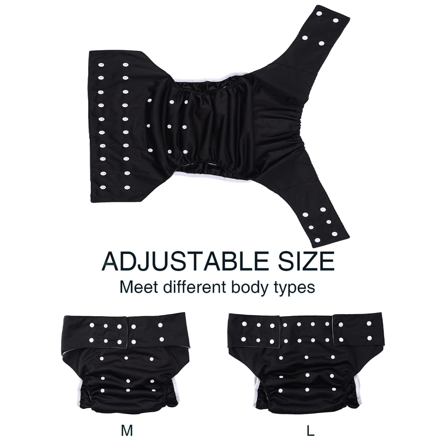 CutiePlusU Couche Lavable Adulte Réglable Réutilisable Respirant Étanche - Noir