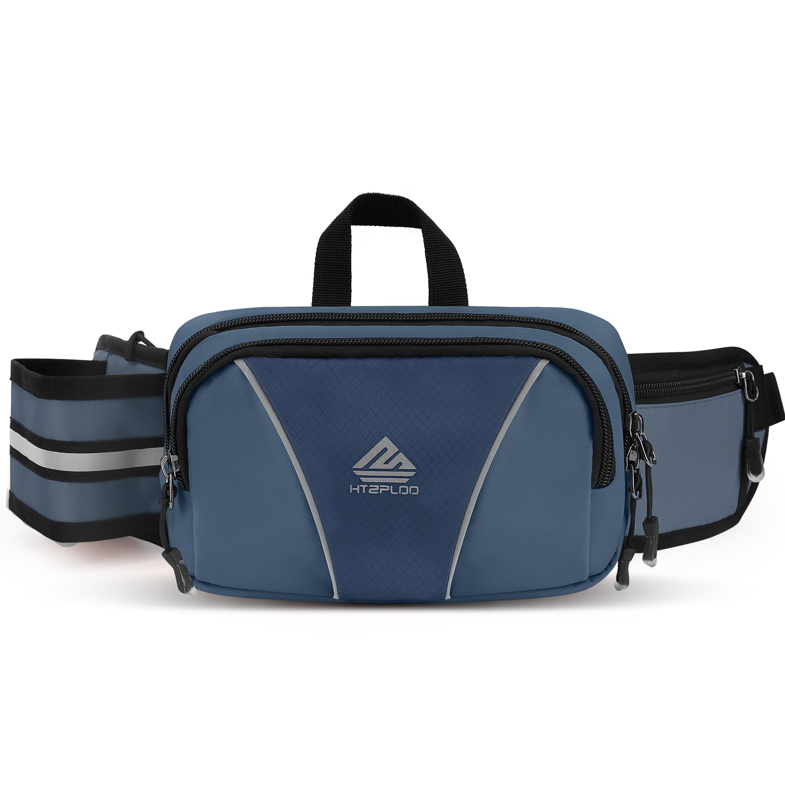 HTZPLOO Fanny Pack for Men Women Waist Bag with Water Bottle Holder for Hiking, Travel,Dog Walking, Workout (Dark Blue)