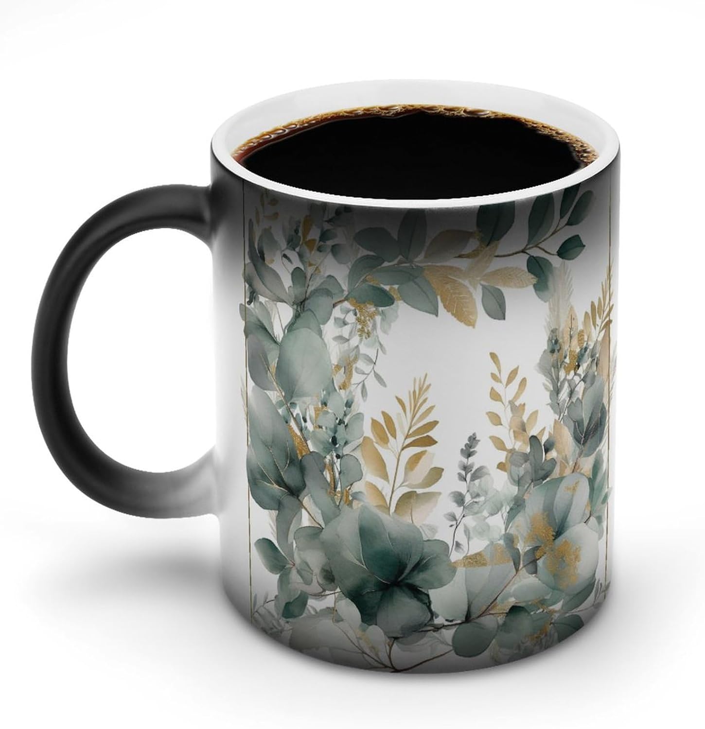 Color Changing Cups,Gold And Green Leaves Printed 11 Oz Ceramic Cups for Birthday Men Women