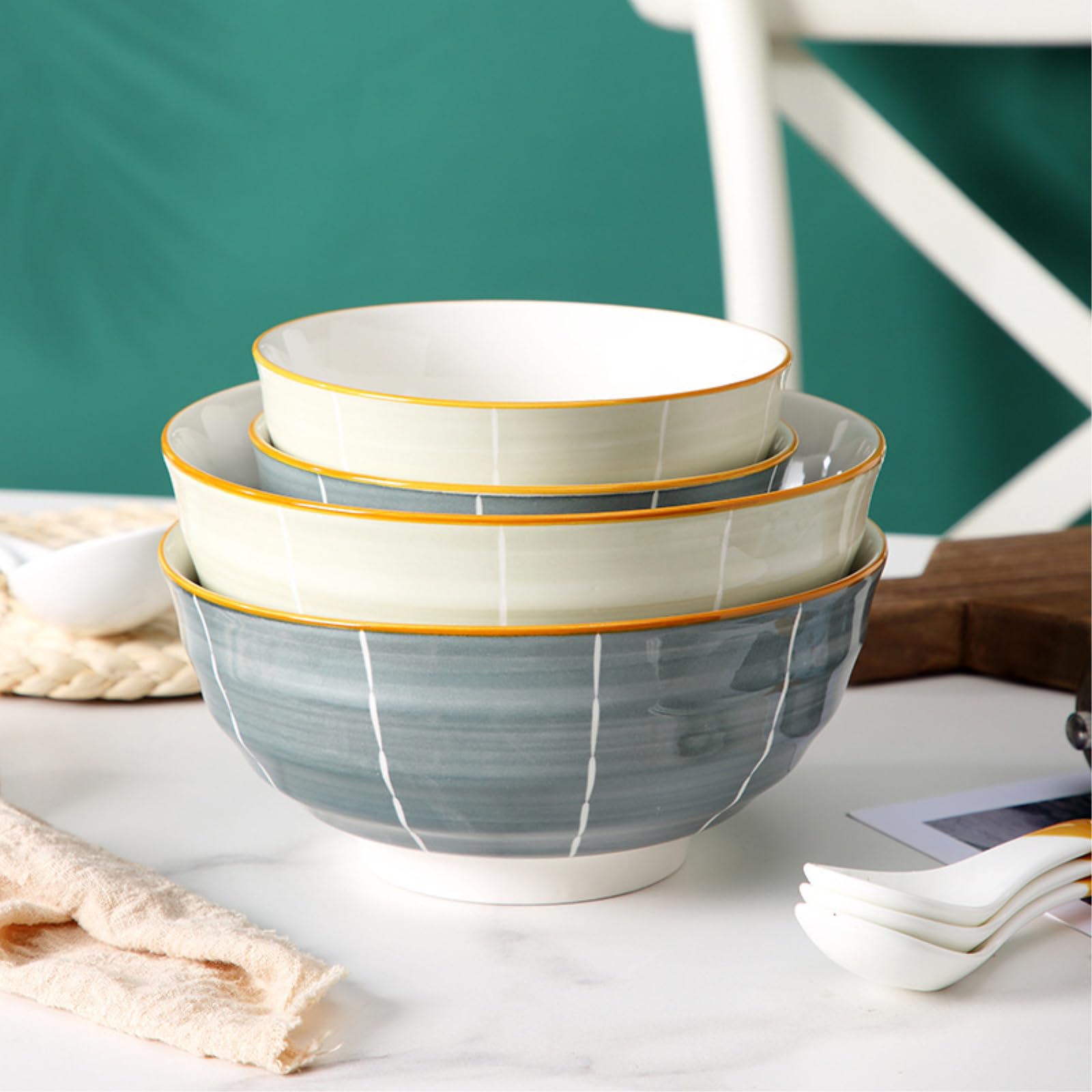 8-calowa prosta miska do zupy domowa podszkliwna ceramiczna zastawa stołowa-jasnoszary