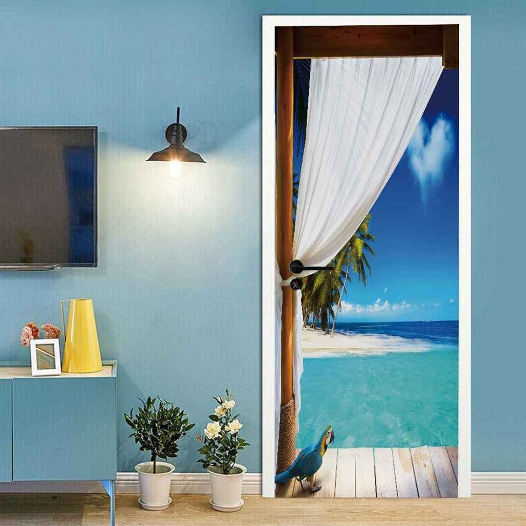 Sticker Porte Trompe L'Oeil 3D 95 X 215 Cm Paysage De Cascade De Forêt Verte Sticker Porte Trompe L'Oeil 3D 95 X 215 Cm Paysage De Cascade De Forêt Verte