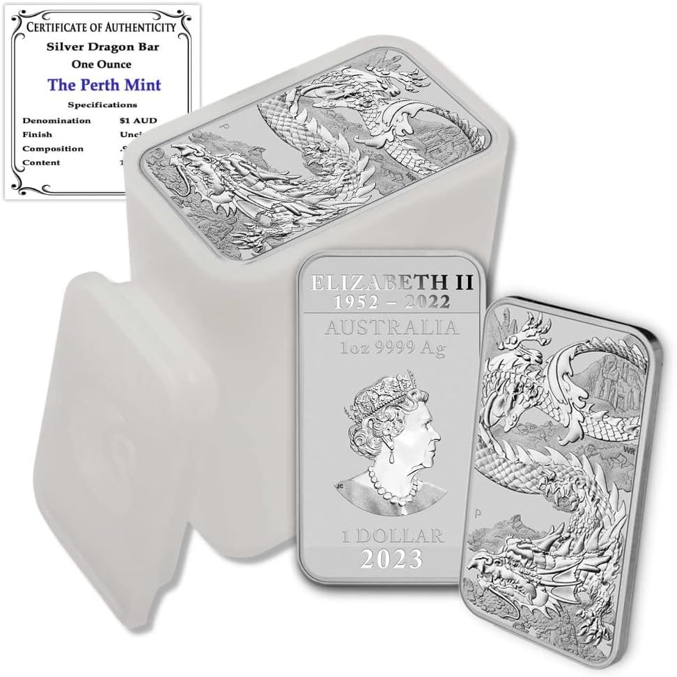2023 P Lot of (10) 1 oz Australian Silver Dragon Rectangular Bar Coins Brilli...