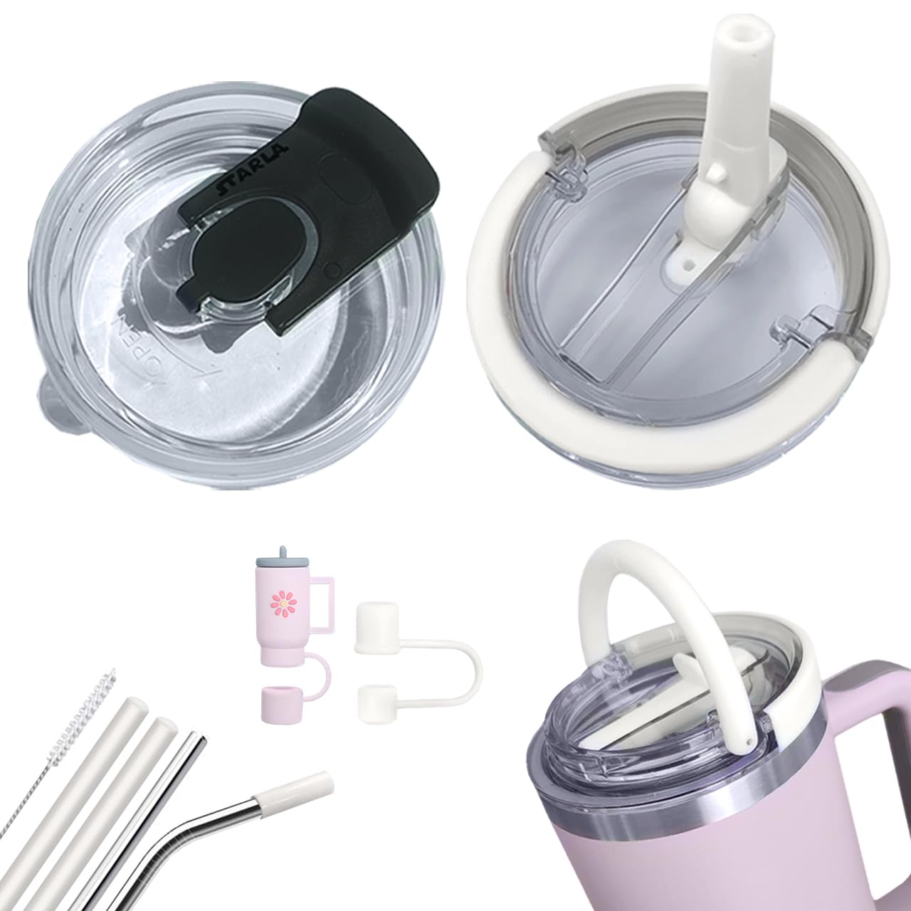 Lot De 2 Couvercles Anti-fuite Pour Gobelet Stanley Cup 1,2 L - Avec 4 Pailles (plastique/métal), Résistant à La Chaleur - 13