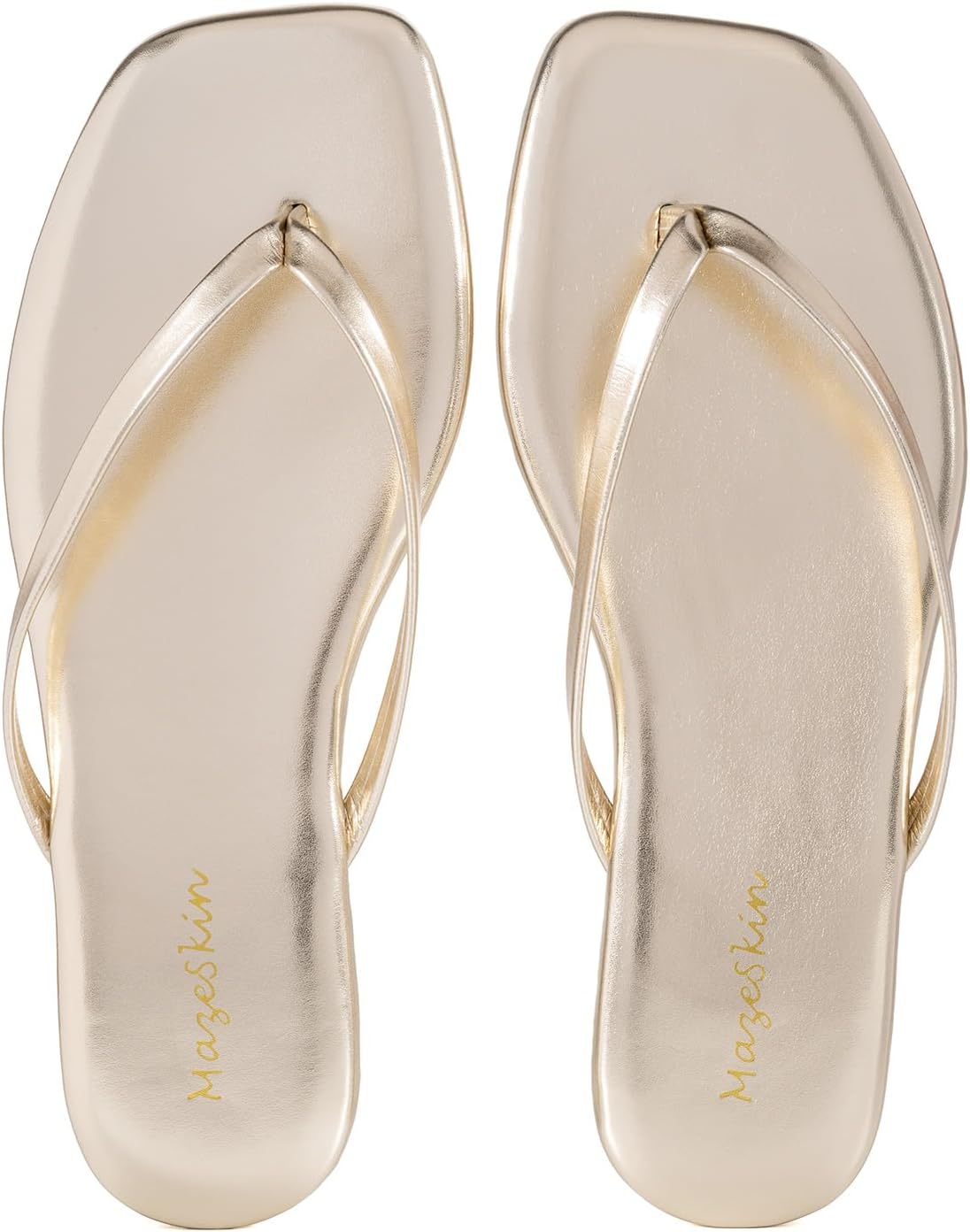 mazeskin Womens Flip Flops Memory Foam Square Toe Flat Sandals Vegan Leather Summer Beach Slides - Image 4