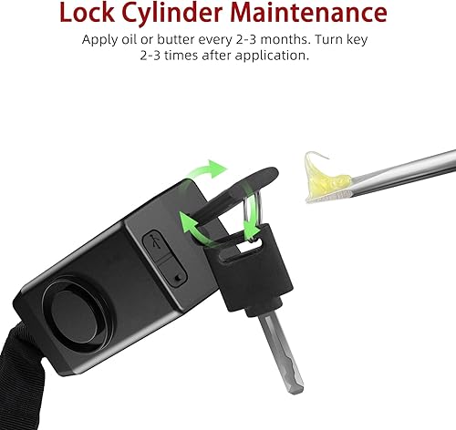 Miniatura 7 de BANGTING Candado de cadena de bicicleta de 4 pies resistente con alarma de 110 dB, cerradura de bicicleta resistente antirrobo con llave para