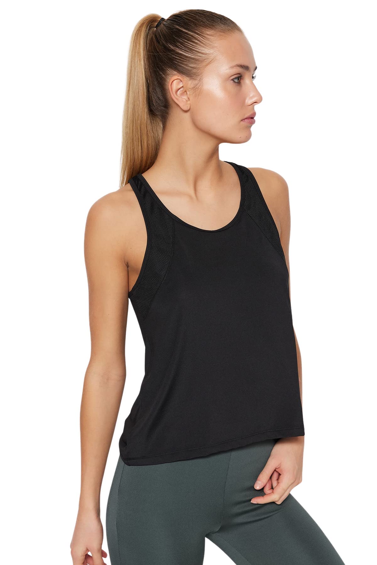 Trendyol Women Regular fit Basic Halterneck Woven Singlet,Black,M