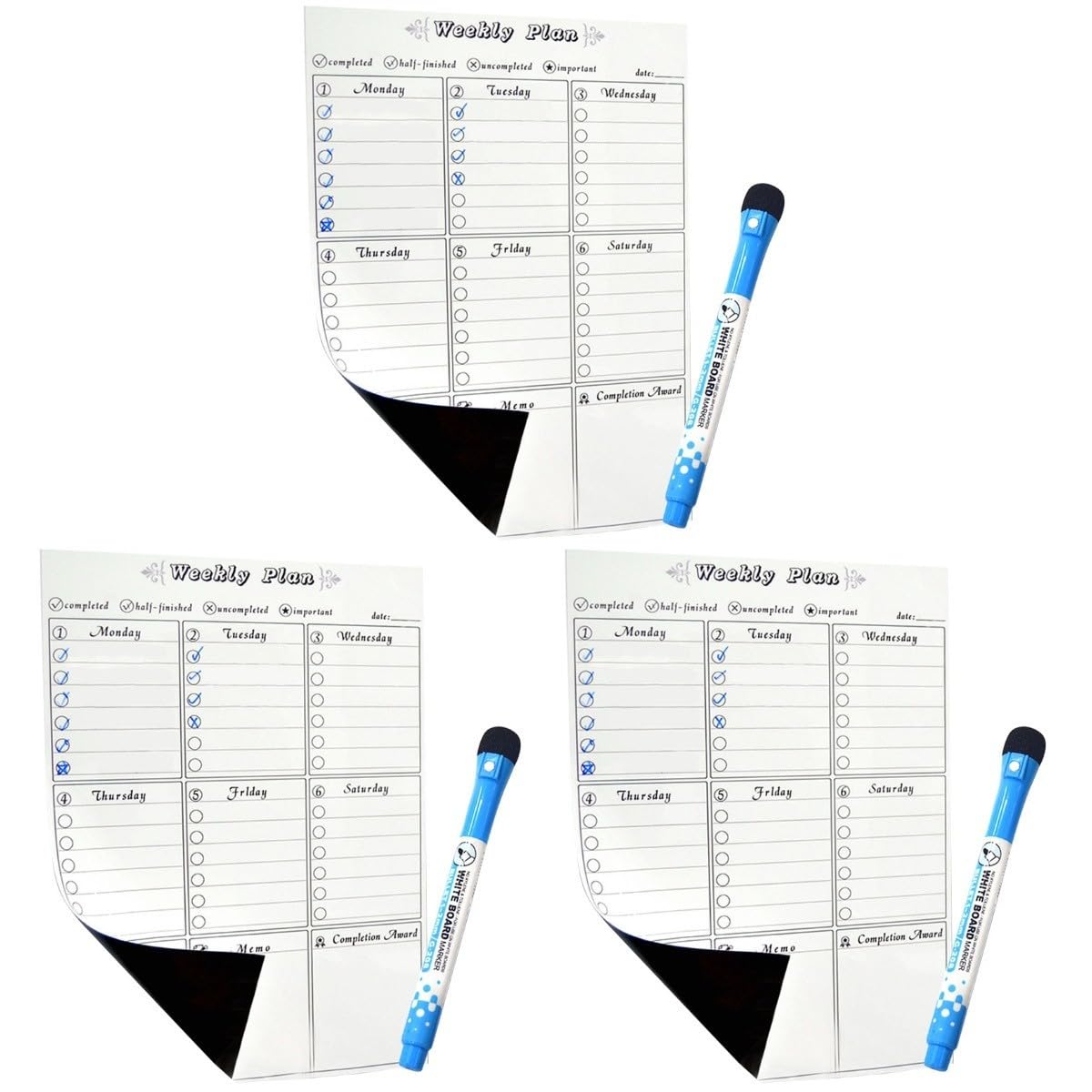 3St Whiteboard-Wochenplaner magnetischer Planer Kühlschrankplaner Zeitmanagement Wochenplaner Kühlschrank Zeitplaner Magnetischer Wochenplaner trocken abwischbarer Planer STOBOK