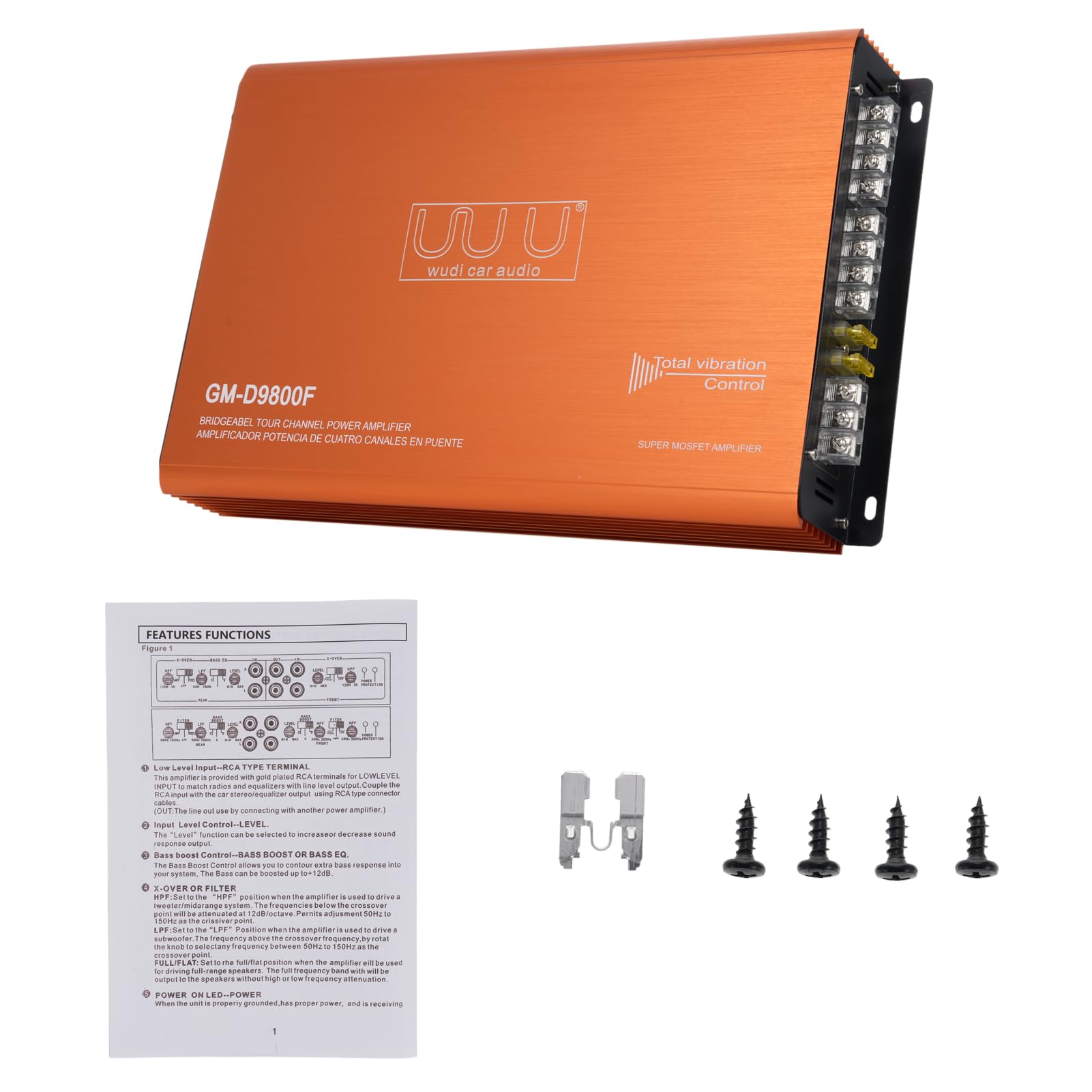 Shkalacar Amplificatore per Auto, Amplificatore a 4 Canali, Potenza 4x100 W 4-16 Ohm, Scanalature di Dissipazione del Calore, Amplificatore Audio per Auto a compatibilità