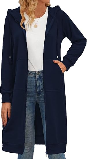 Zeagoo Women's Zip Up Hoodies Oversized Fleece Long Tunic Sweatshirts Casual Long Sleeve 2024 Fall Hoodie Jacket Coat