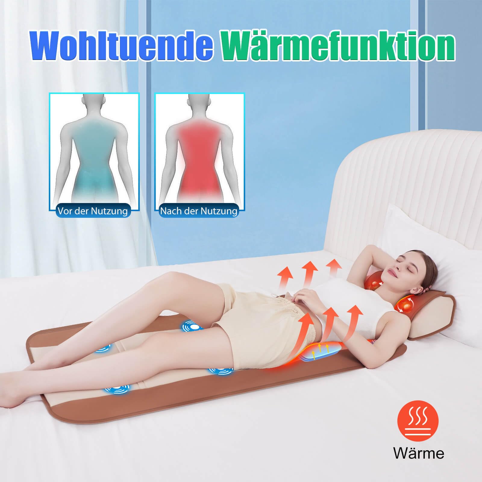 Alfombrilla de masaje de cuerpo completo con calor, almohadilla de masaje de espalda, tracción lumbar y relajación, calefacción de cuerpo completo, 4 modos de masaje y 6 motores más silenciosos
