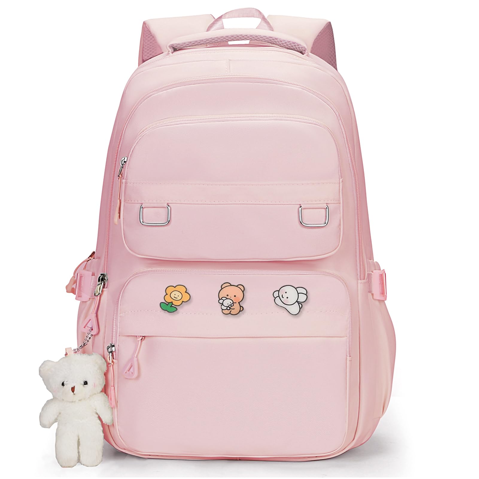 HuiLeo Cute Aesthetic School Backpack for Teens Girls Boys Women, College Laptop Bookbag for High Middle School Student (Pink)