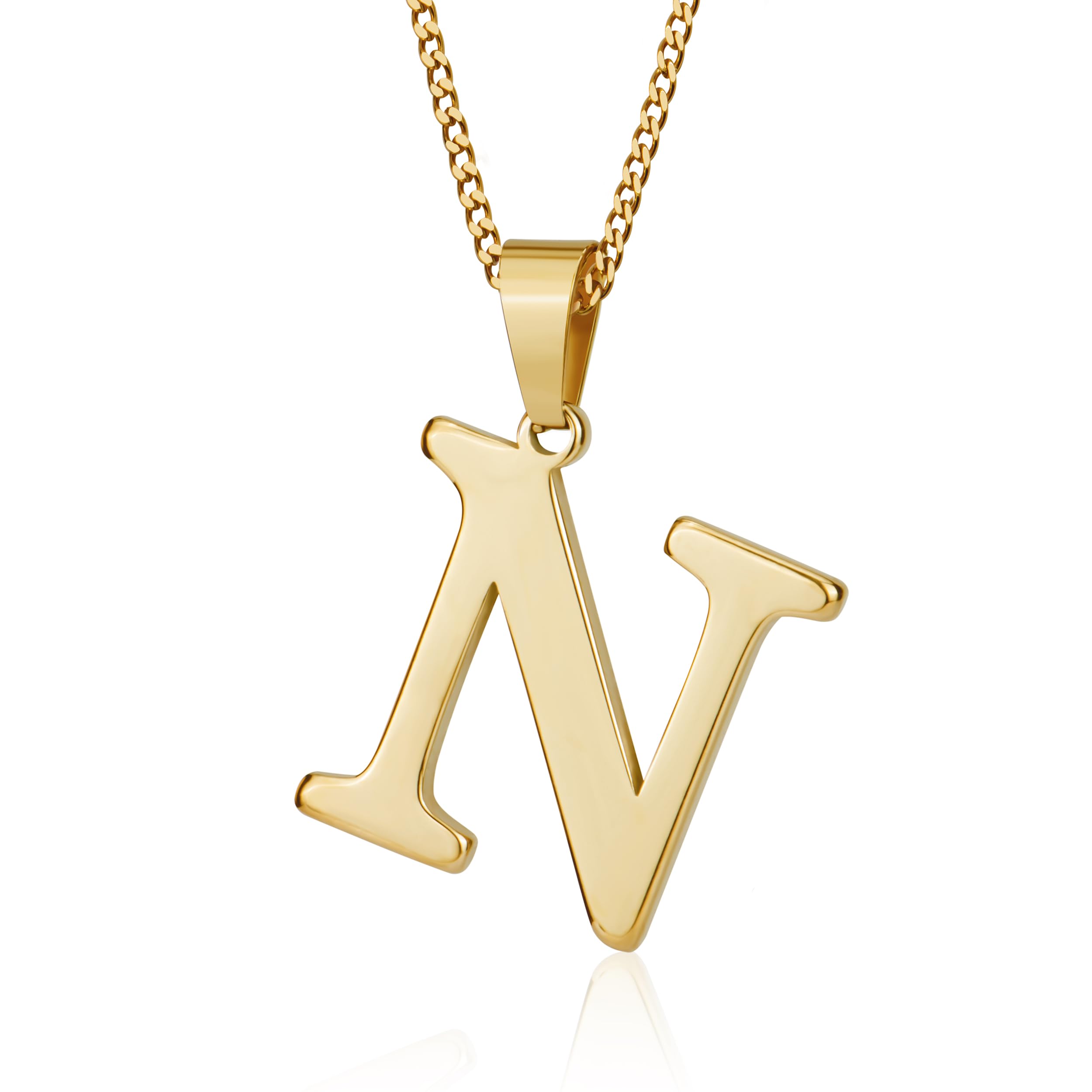 Suweibuke Initial Necklace for Men Women Boys Girls, 18K Gold Plated 26 Letters Pendant Necklace, Personalized Jewelry Gifts