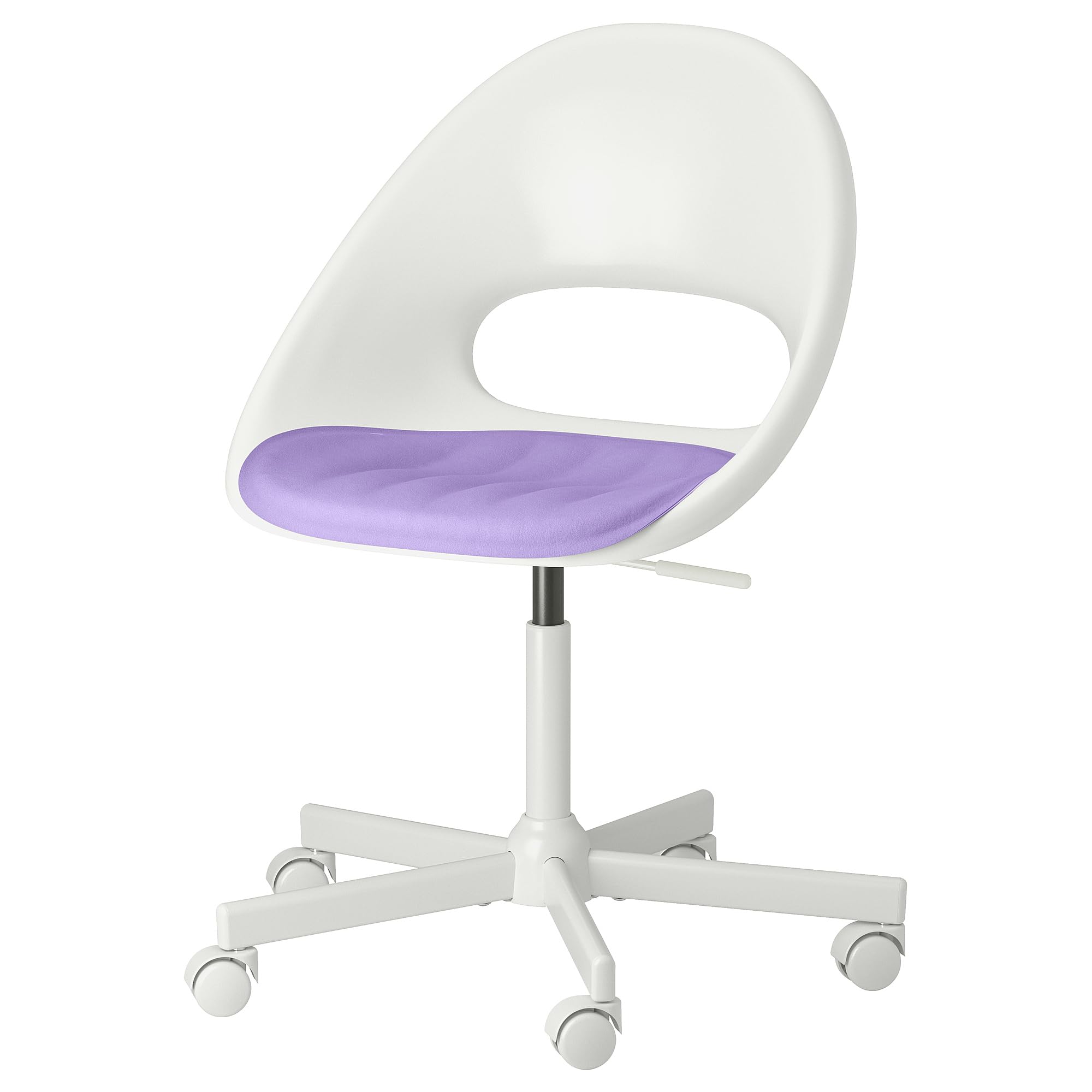 Chaise pivotante MALSKÄR LOBERGET blanche et lilas pour coin bureau étudiant