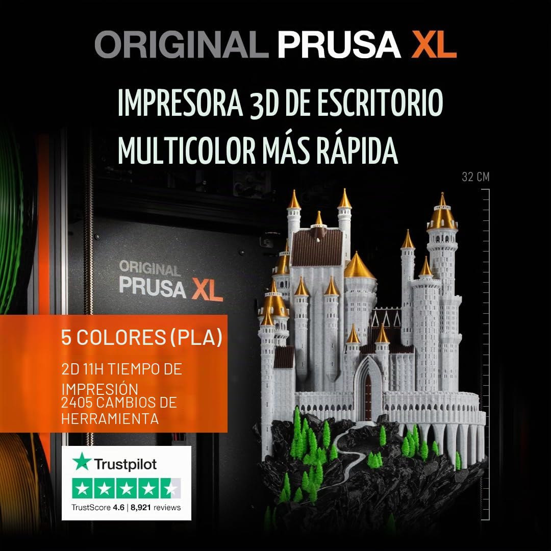 Original PRUSA Impresora 3D XL ensamblada 5 Cabezales de Herramientas, Impresora 3D CoreXY a Gran Escala, ensamblada y Probada, Volumen de construcción de 14.17 x 14.17 x 14.17 Pulgadas, 5 Cabezales