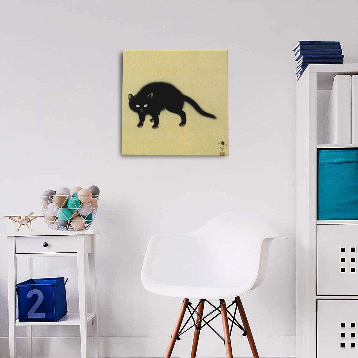 Amazon｜絵画 フレーム装飾画 菱田春草 黒猫 キャンバスアート アート