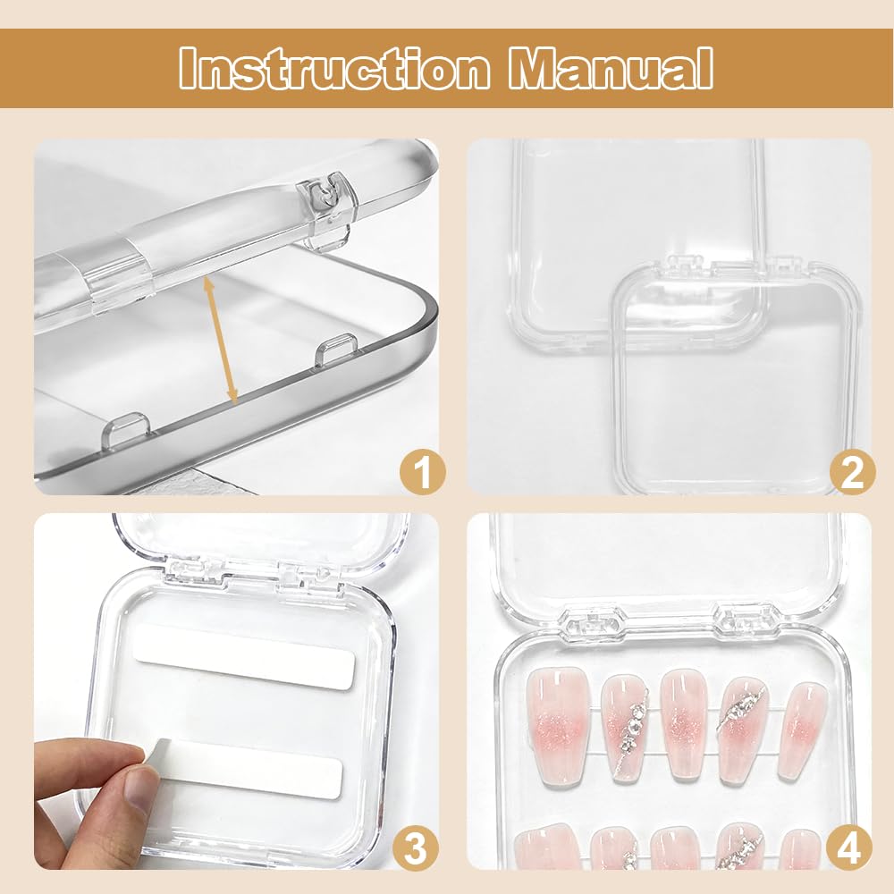 12 pièces Boîtes de Rangement pour Ongles (6.5 x 6.5 x 0.8CM), d'Emballage Press on Nails Support Présentoir Presser Ongle, Comprenant 12 Boîtes d'Emballage + 60 Ruban Adhésif Double Face