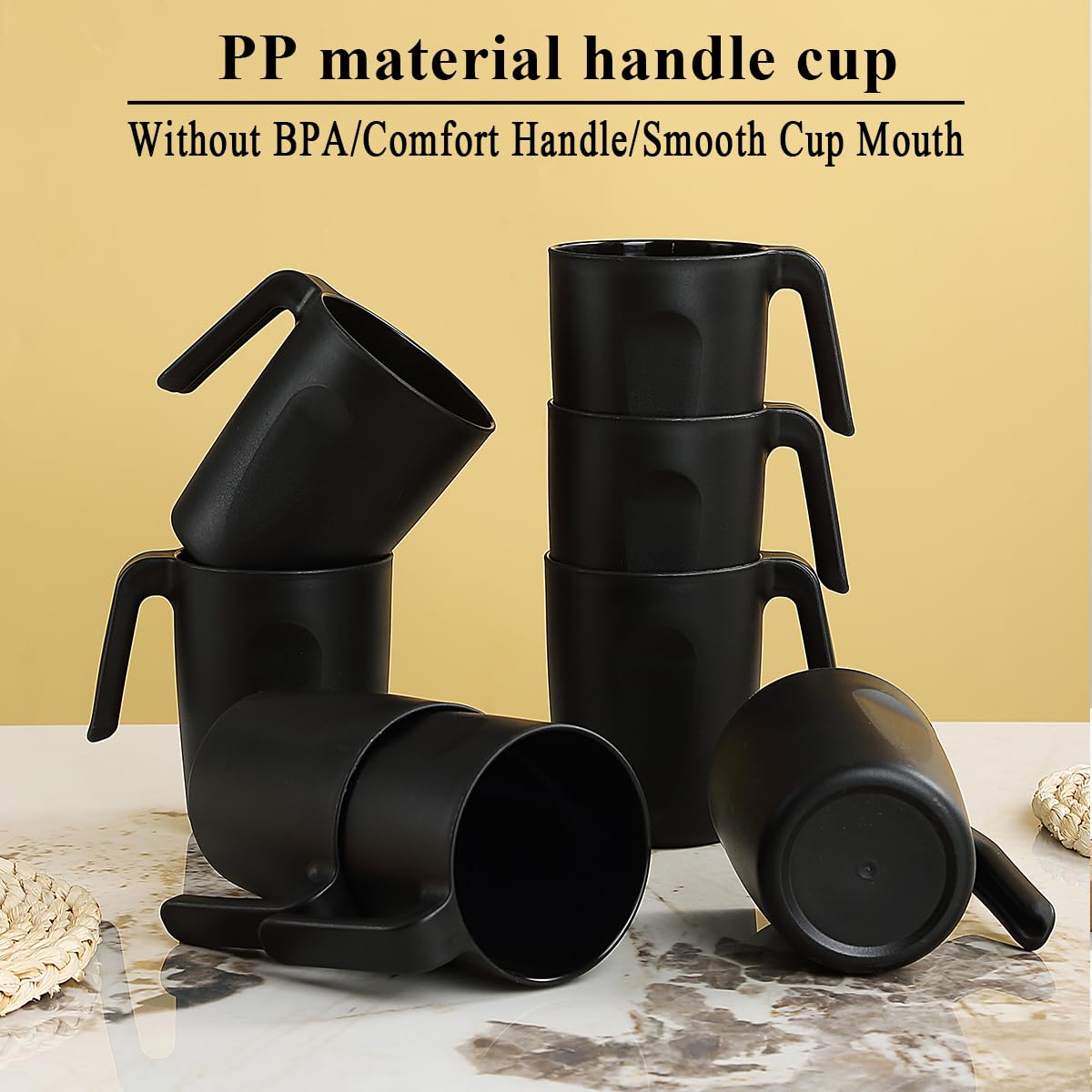 Berglander Set 8 tazze da caffè in plastica nera 450ml con manici riutilizzabili