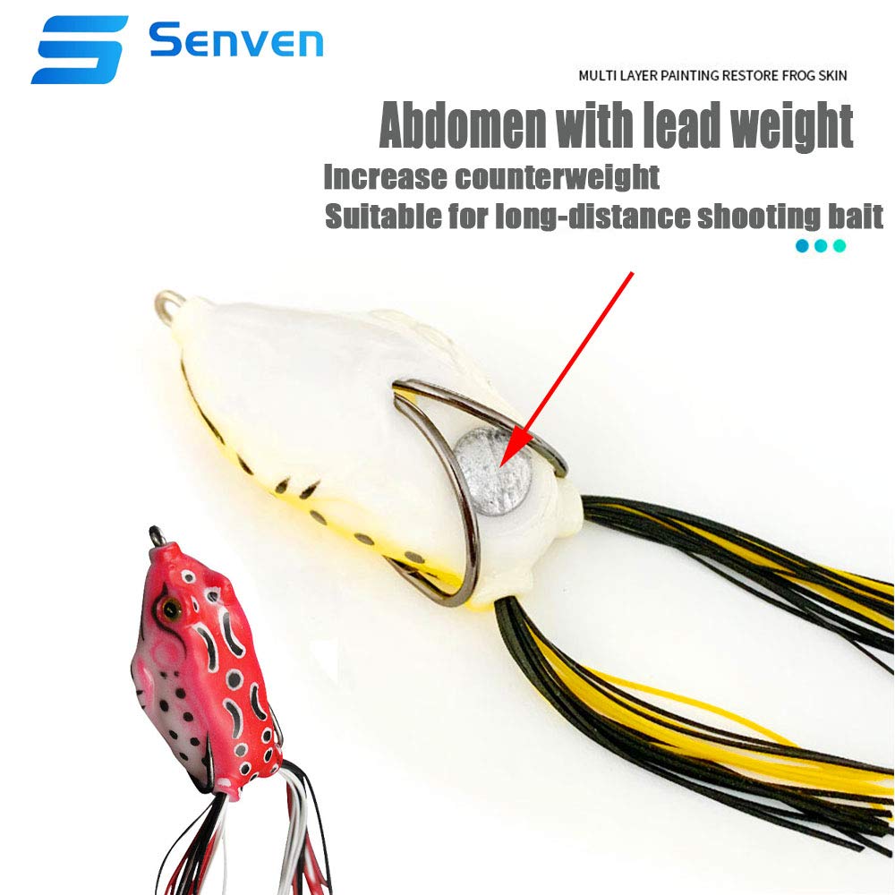 Topwater żaba przynęta na korbę, miękka przynęta wędkarska 3D, żaba z haczykiem, miękka żaba - 5 szt.