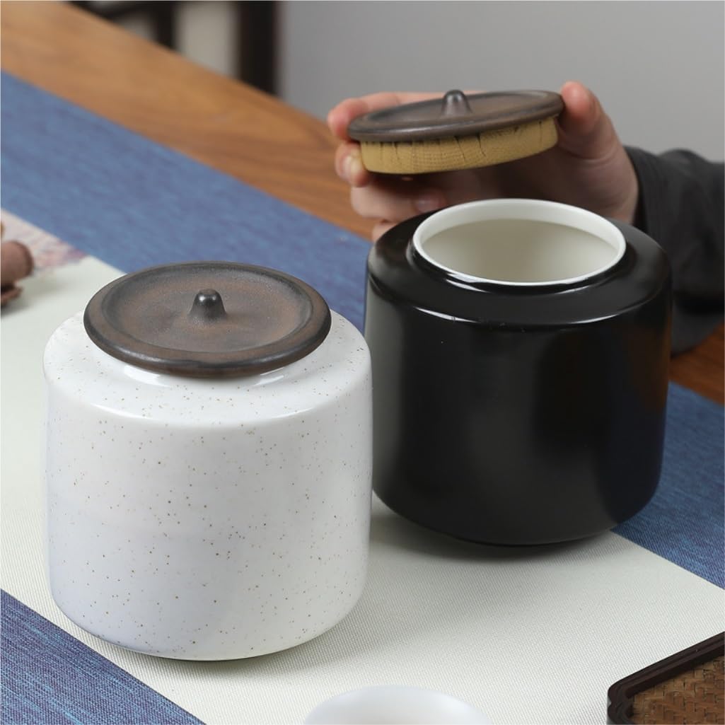 SONGCHAO Sugar Jar Ceramic Loose Tea Storage Container Jar Home Kitchen Food Storage Jar Chinese Style Retro Rough Ceramic Sealed Jar Tea Canister (Color : White)