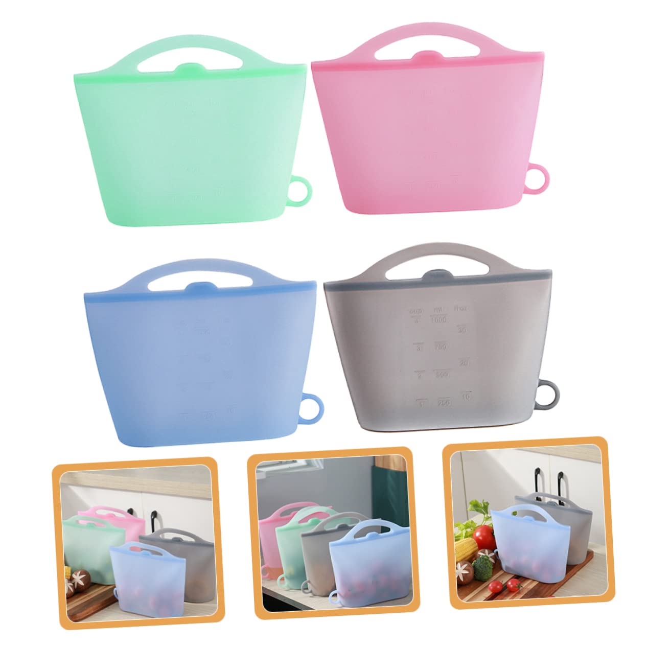 Bolsas de Silicona para Alimentos 4 Unidades 1000ml, Grado Alimentario