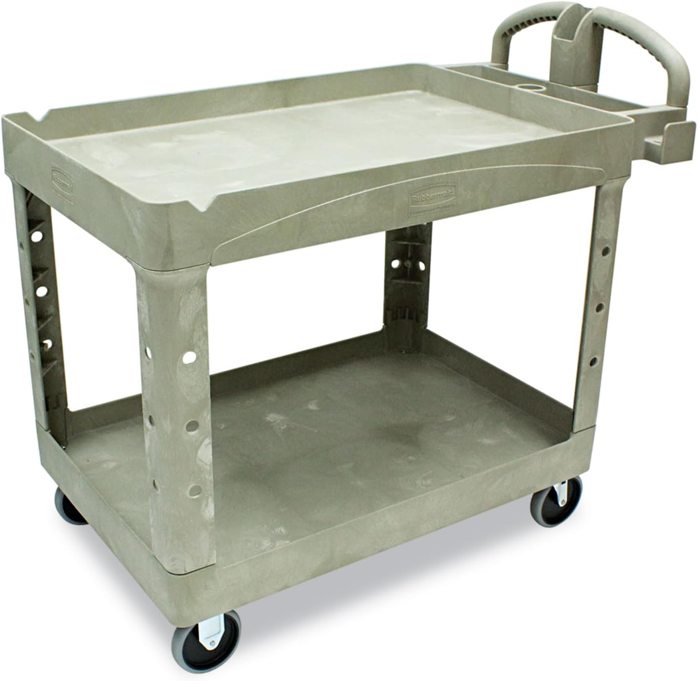 Rubbermaid Commercial Products BRUTE Heavy Duty 2-Shelf Utility/Service Cart, Medium, Lipped Shelves, Ergonomic Handle, 500 lbs. Capacity, Beige, for Warehouse/Garage/Cleaning/Maintenance